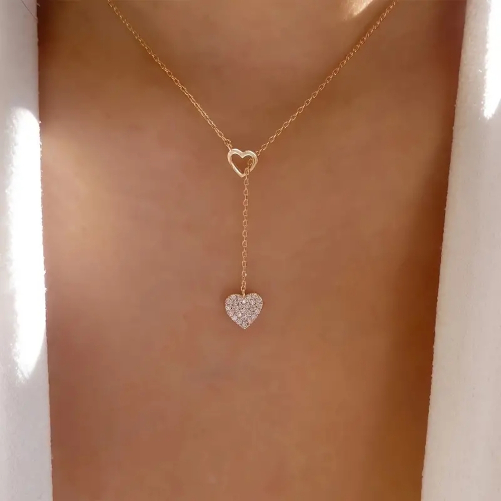 NWT SIMPLE ELEGANT GOLDEN BLING HEART CHOKER DROP NECKLACE!